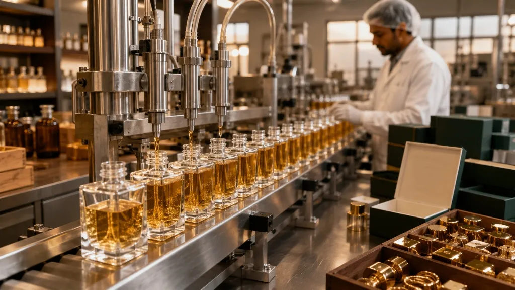 Private label perfume production line at Fragrance & Fashion's Ahmedabad facility