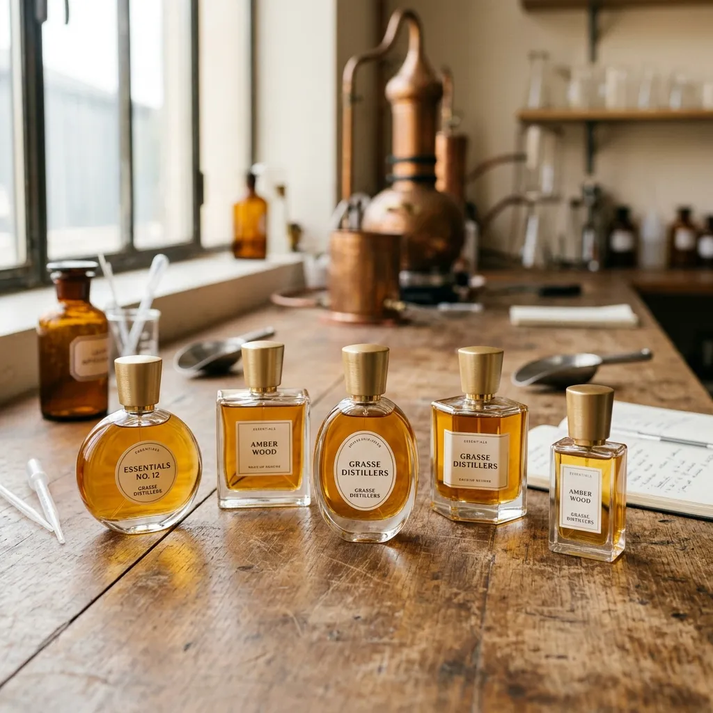 Perfume bottles on a development bench — starting a perfume brand in India